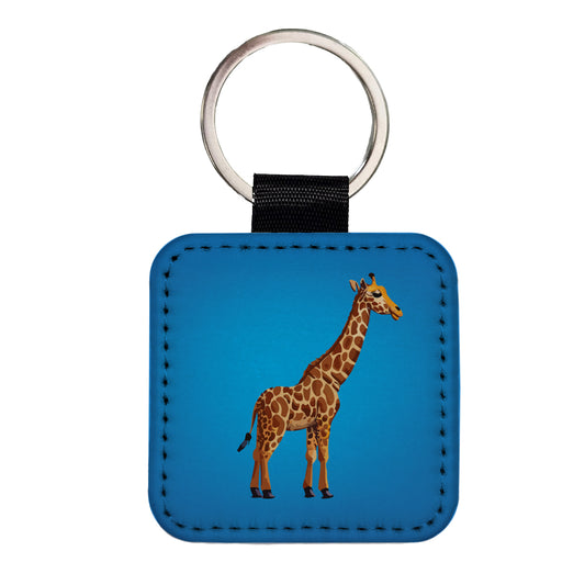 Giraffe Watercolor Square Faux Leather Keychain