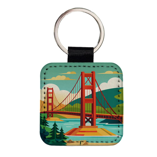 Golden Gate Bridge San Francisco Travel Square Faux Leather Keychain