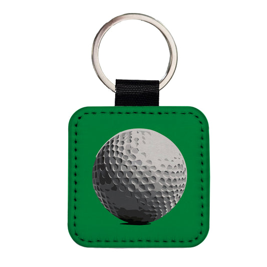 Golf Ball Golfing Sport Square Faux Leather Keychain