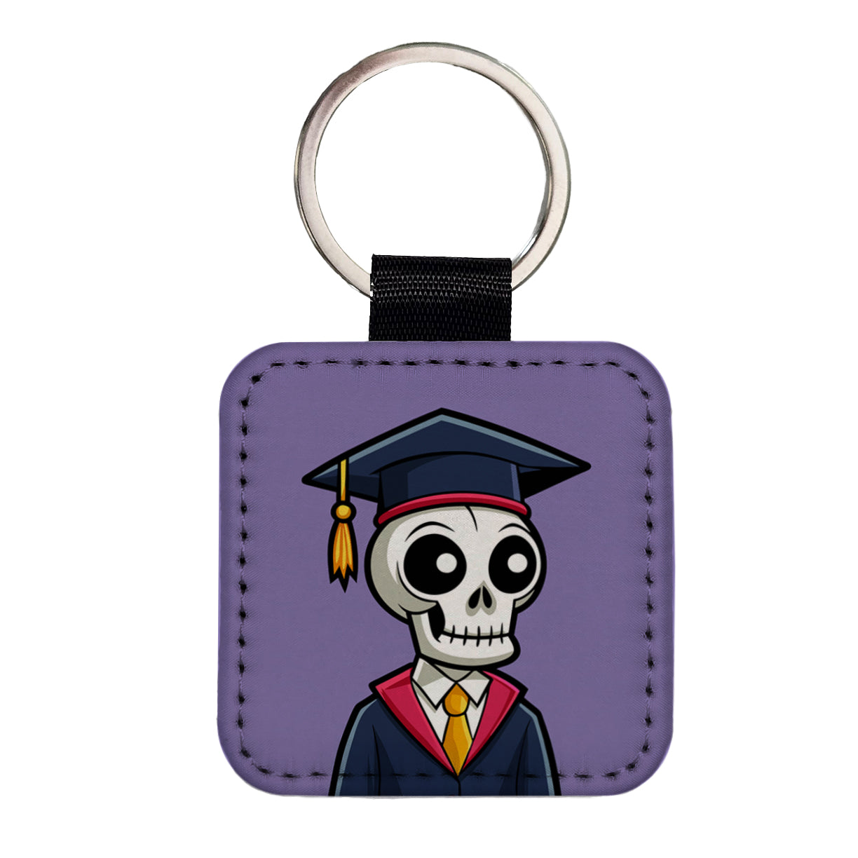 Graduate Skeleton Cute Graduation Square Faux Leather Keychain