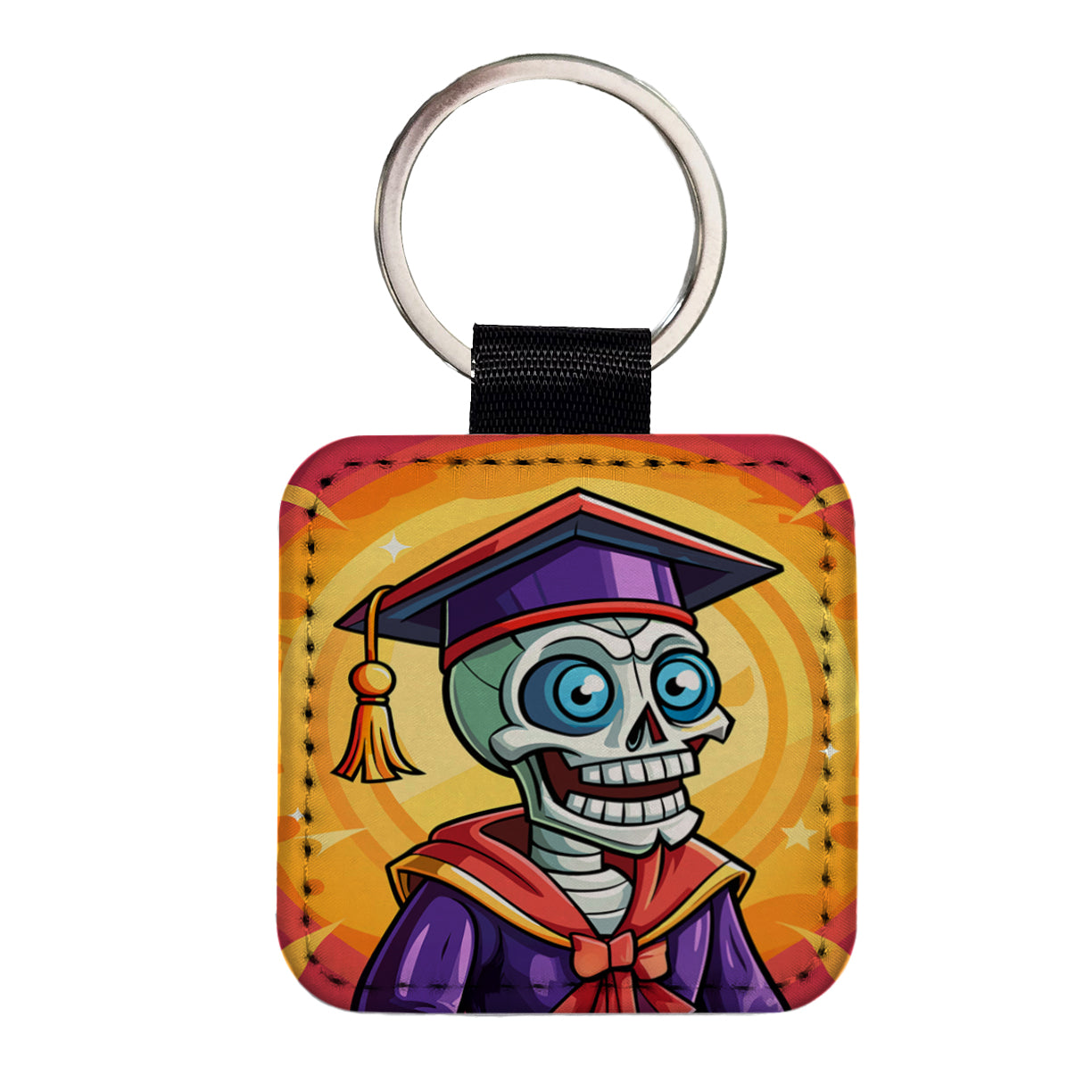 Graduate Skeleton Funny Graduation Square Faux Leather Keychain
