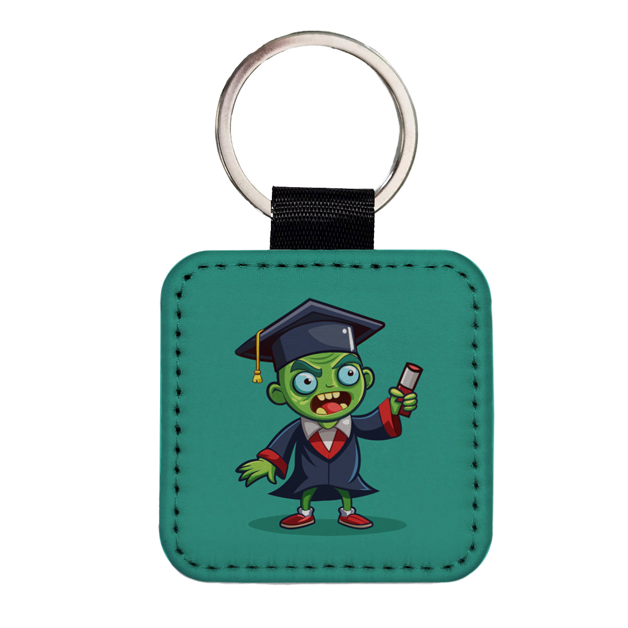 Graduate Zombie Graduation Cartoon Square Faux Leather Keychain