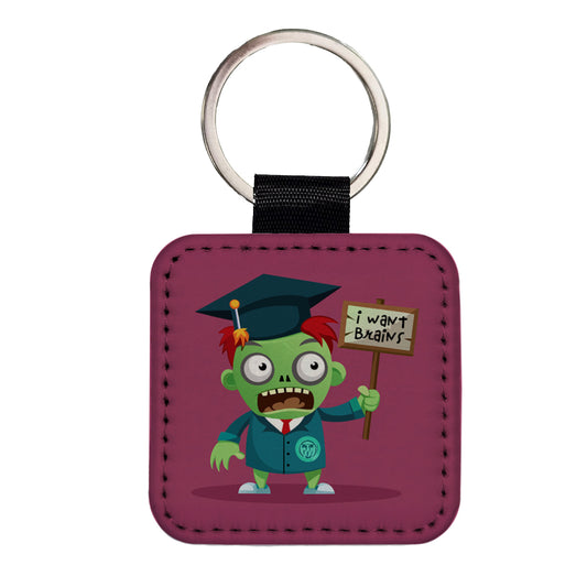 Graduate Zombie Graduation I Want Your Brains Square Faux Leather Keychain