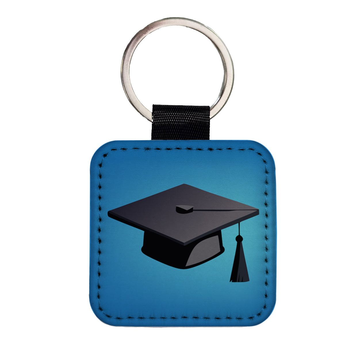 Graduation Cap Graduate Hat Square Faux Leather Keychain