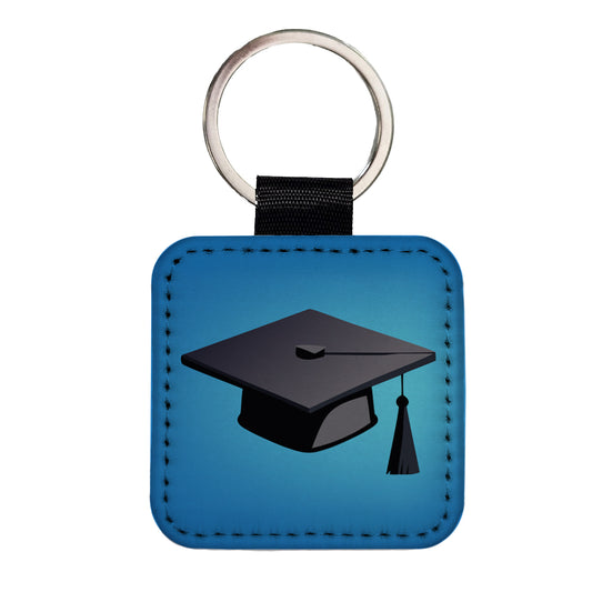 Graduation Cap Graduate Hat Square Faux Leather Keychain