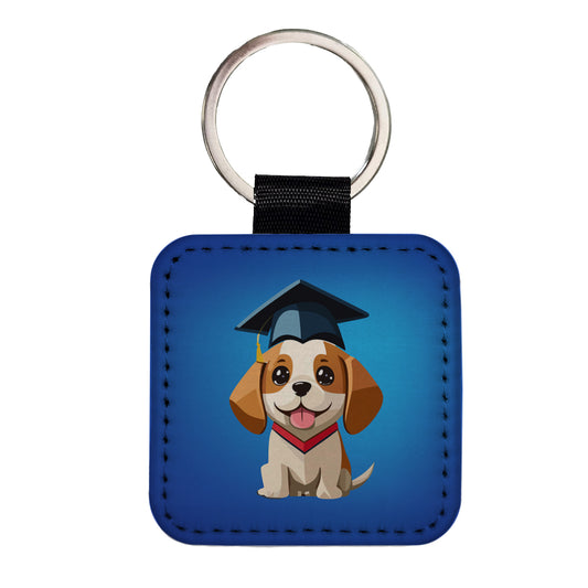 Graduation Dog Graduate Cute Square Faux Leather Keychain