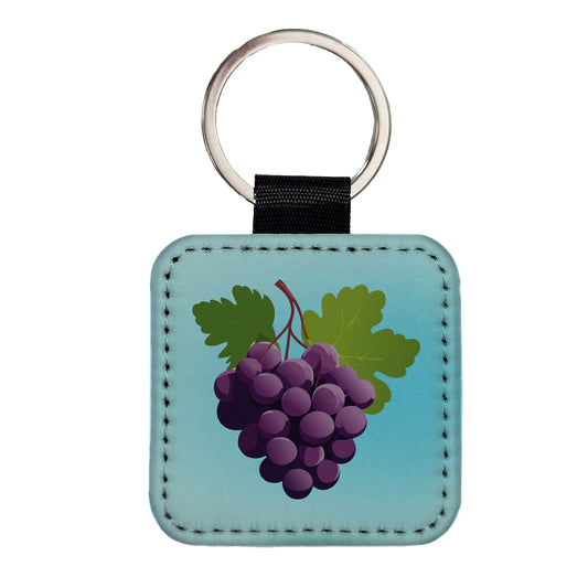 Grapes Purple Fruit Wine Square Faux Leather Keychain