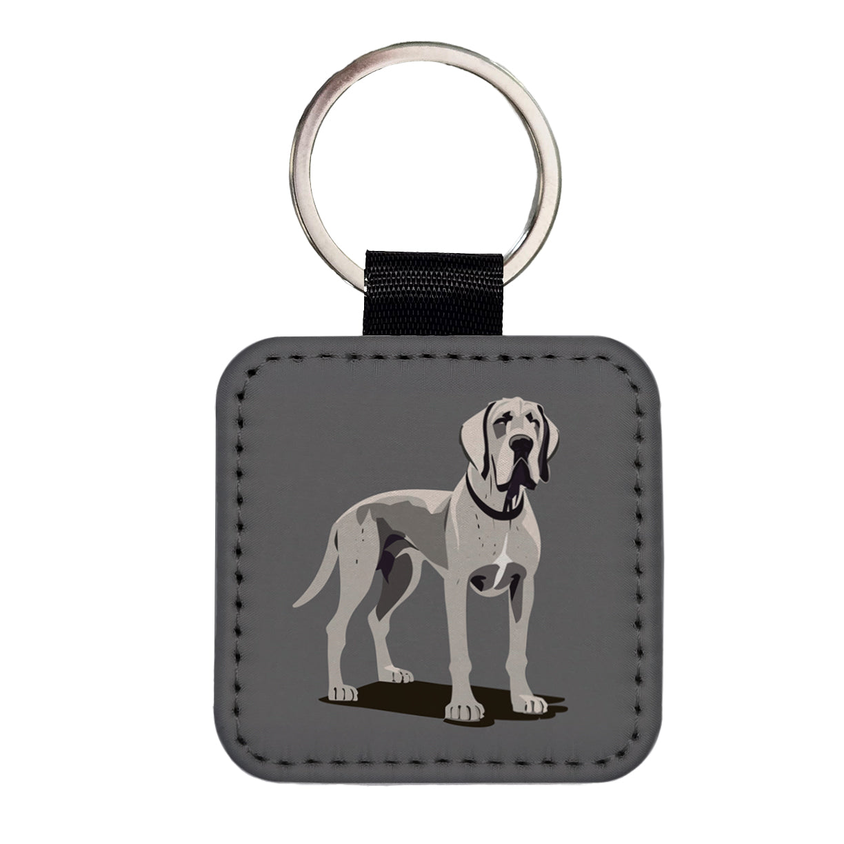 Great Dane Dog Standing Square Faux Leather Keychain