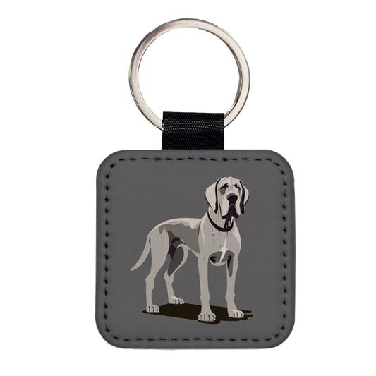 Great Dane Dog Standing Square Faux Leather Keychain