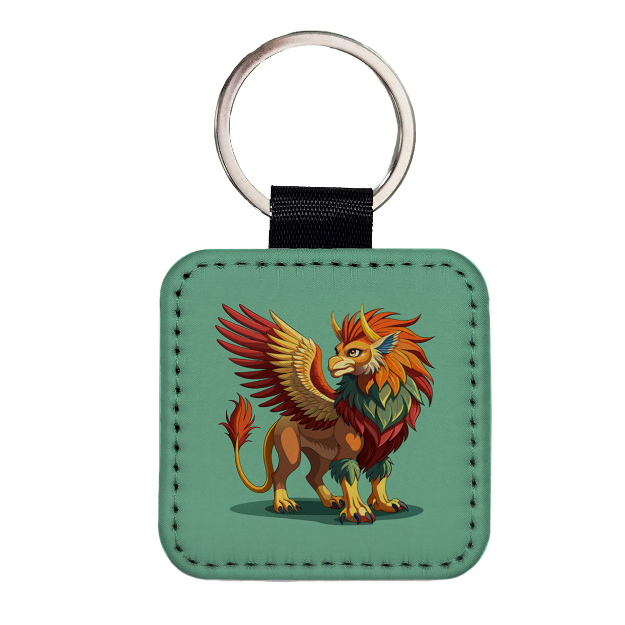 Griffin Greek Mythology Square Faux Leather Keychain