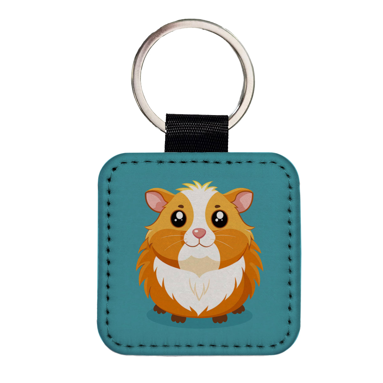 Guinea Pig Cute Square Faux Leather Keychain