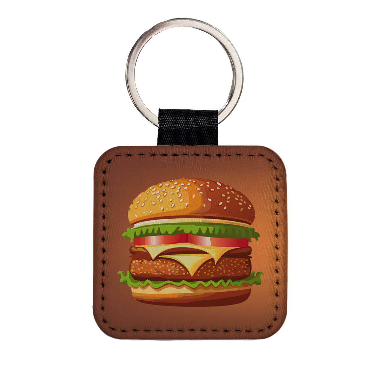 Hamburger Yummy Fast Food Square Faux Leather Keychain