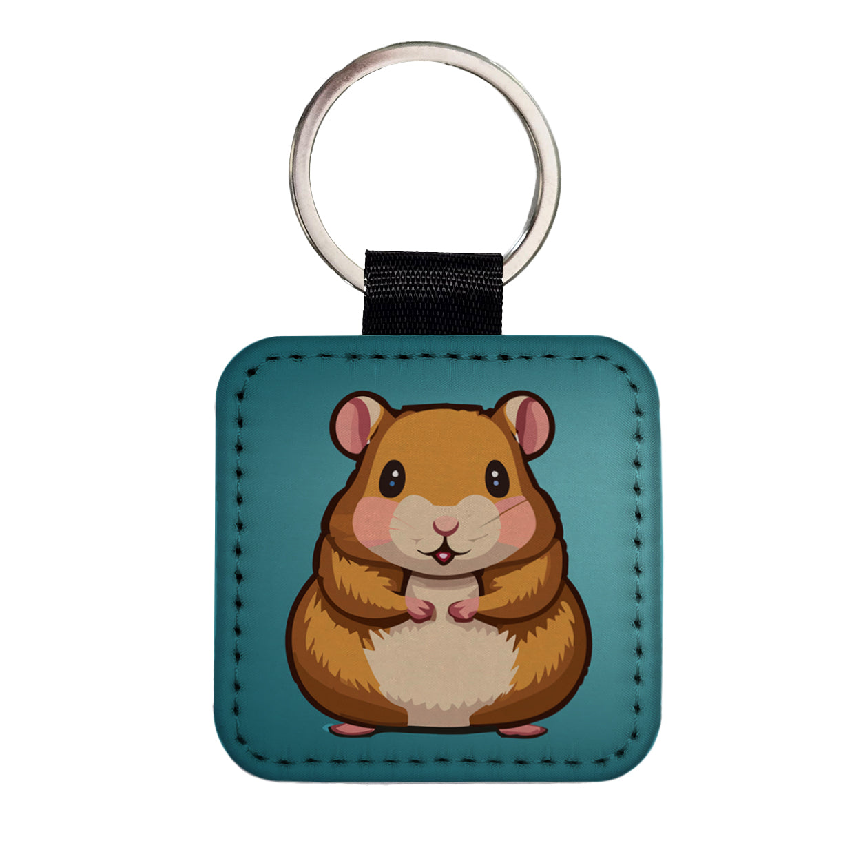 Hamster Cute Square Faux Leather Keychain