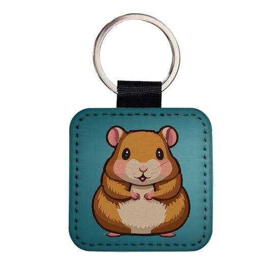 Hamster Cute Square Faux Leather Keychain