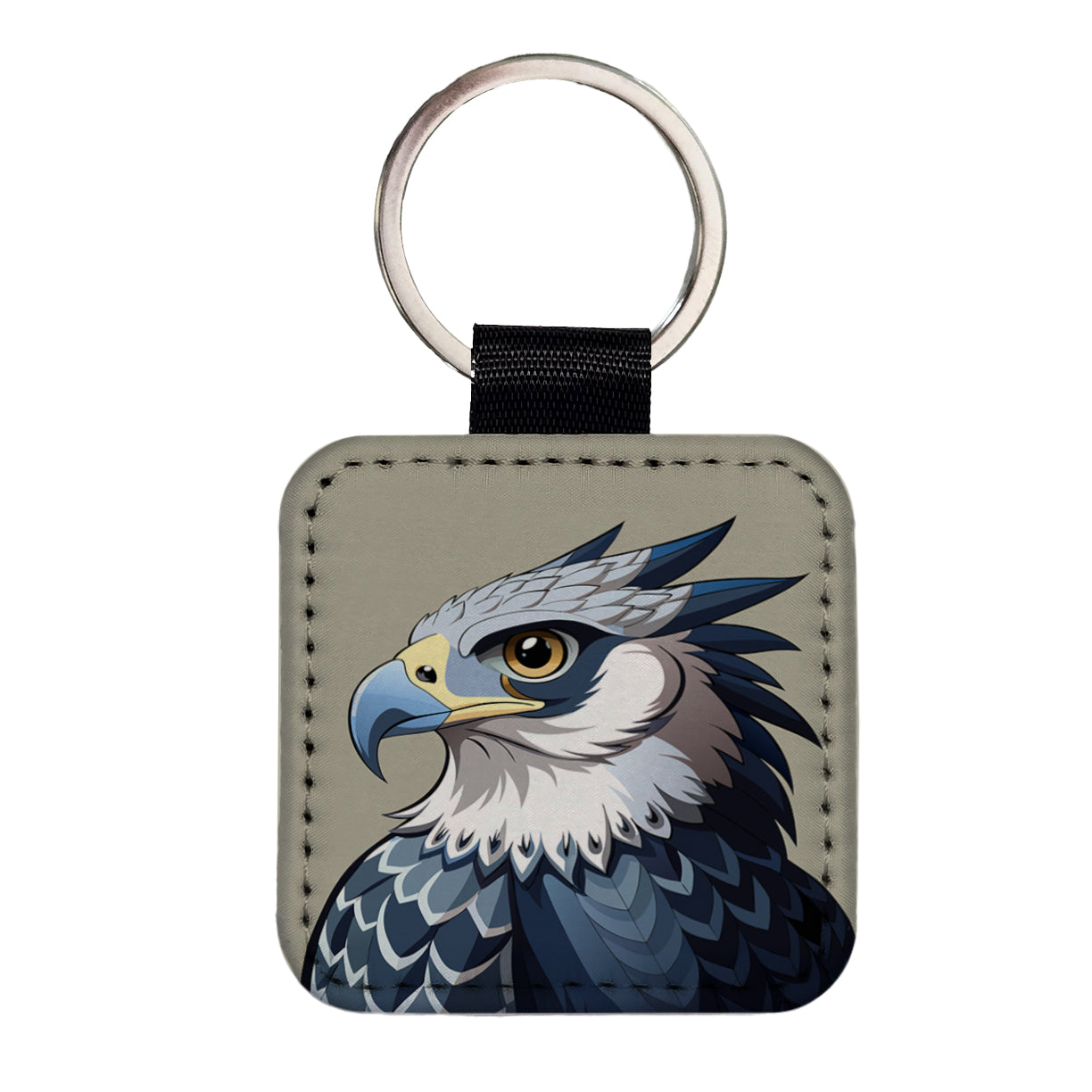 Harpy Eagle Profile Square Faux Leather Keychain