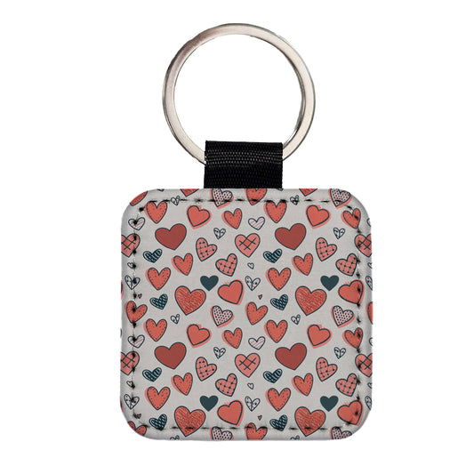 Hearts Cottage Core Valentines Day Anniversary Love Wedding Square Faux Leather Keychain