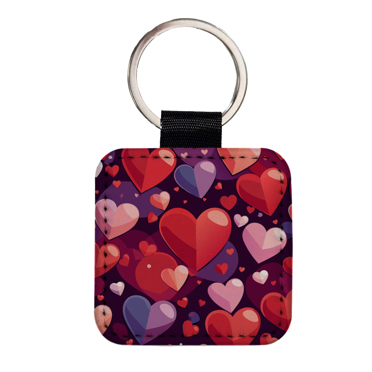 Hearts Scattered Love Valentines Anniversary Wedding Square Faux Leather Keychain