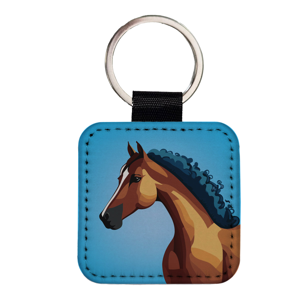 Horse Head Portrait Square Faux Leather Keychain