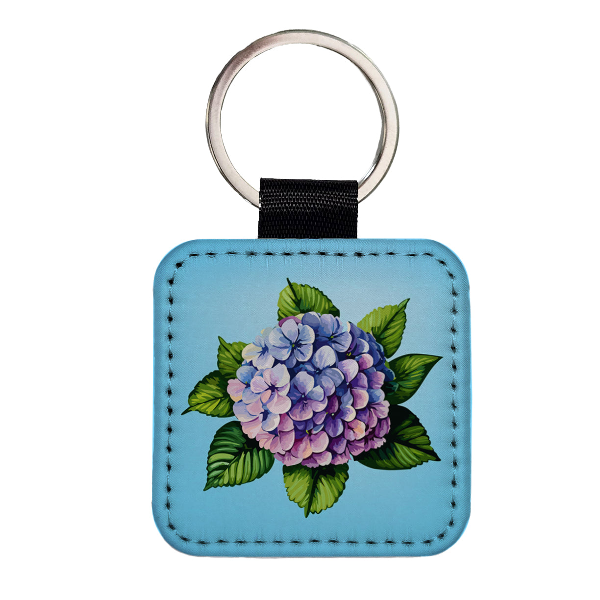 Hydrangea Flower Watercolor Square Faux Leather Keychain