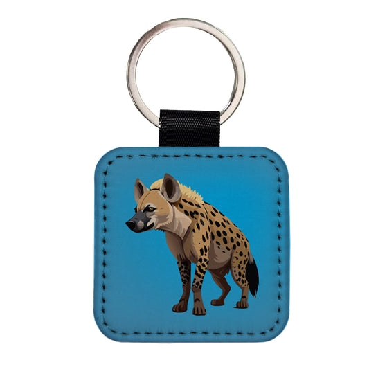 Hyena African Animal Square Faux Leather Keychain