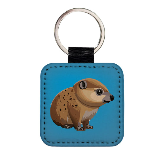 Hyrax Dassie Africa Animal Square Faux Leather Keychain