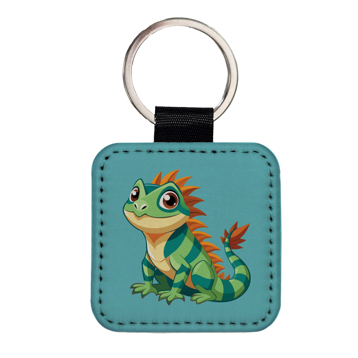 Iguana Lizard Cute Square Faux Leather Keychain