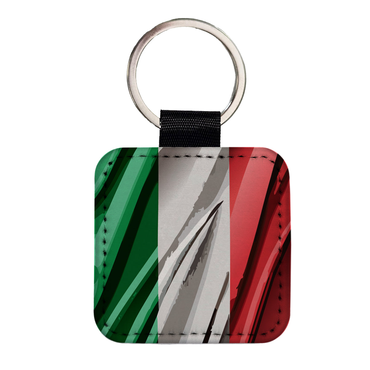 Italy Italian Flag Waving Square Faux Leather Keychain