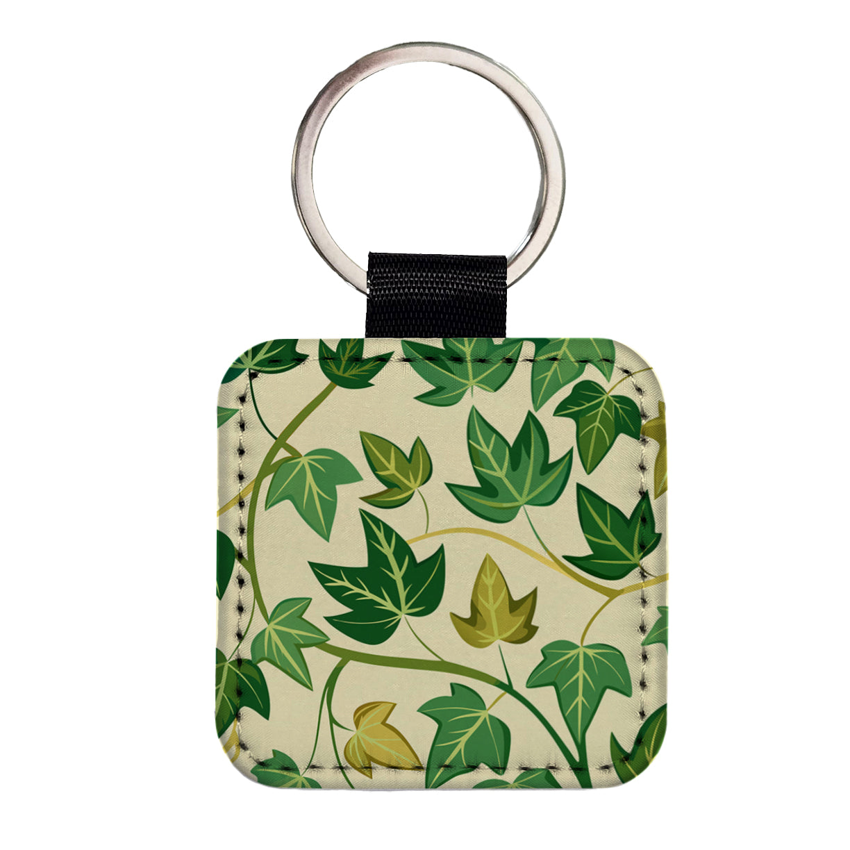 Ivy Vines Pattern Square Faux Leather Keychain