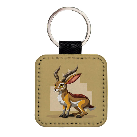 Jackalope Elegant Square Faux Leather Keychain
