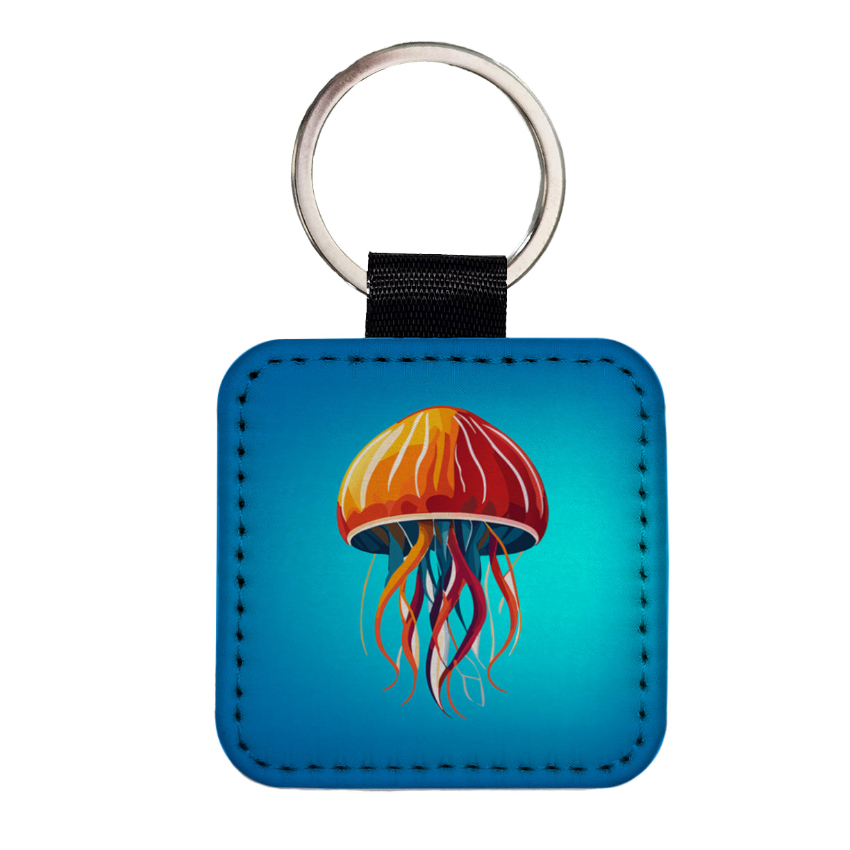 Jellyfish Jelly Fish Colorful Square Faux Leather Keychain