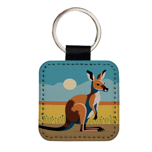 Kangaroo Australia Square Faux Leather Keychain