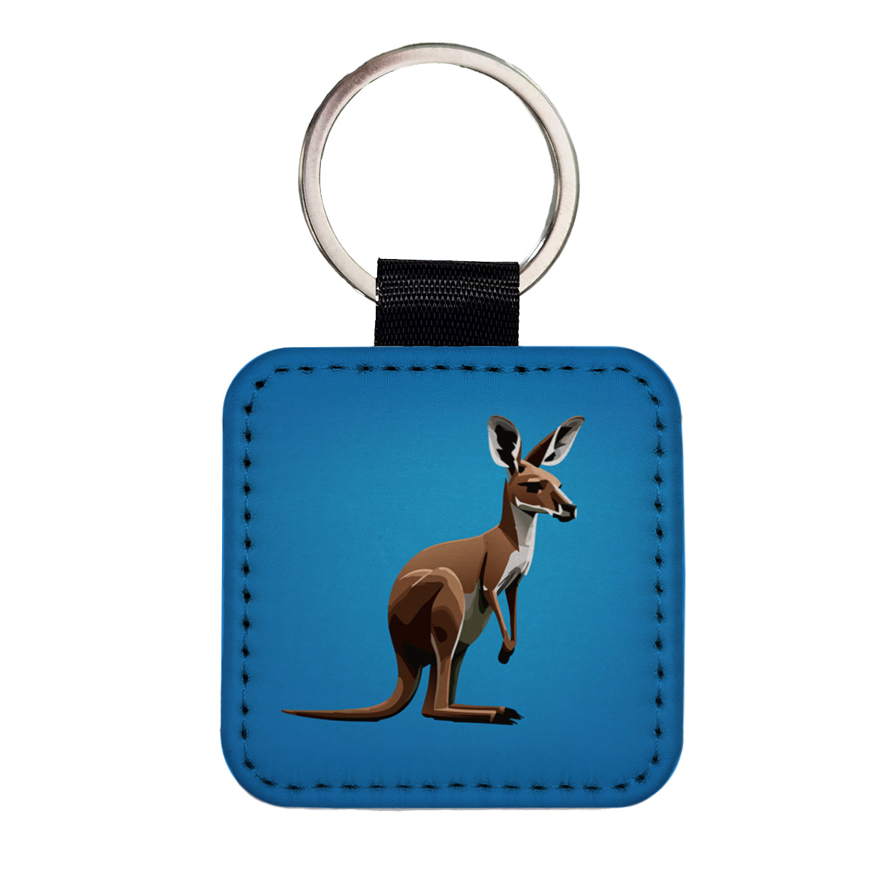 Kangaroo Standing Animal Square Faux Leather Keychain