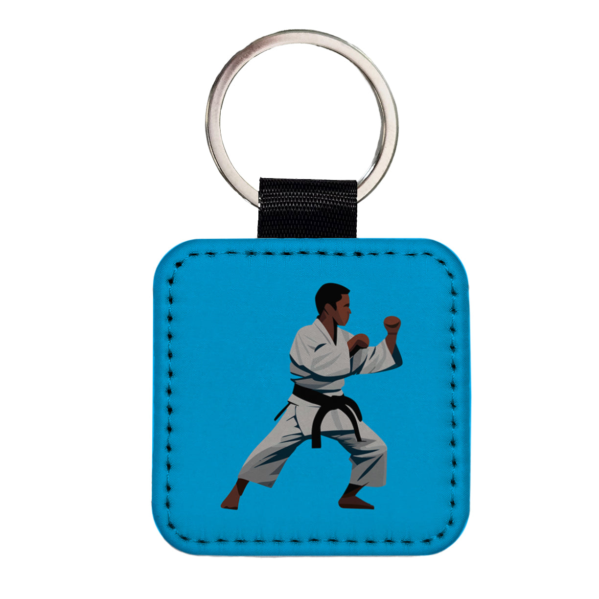 Karate Man Square Faux Leather Keychain