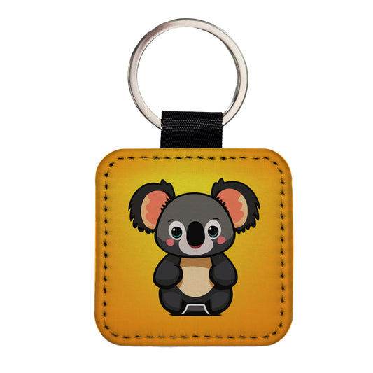 Koala Chibi Square Faux Leather Keychain