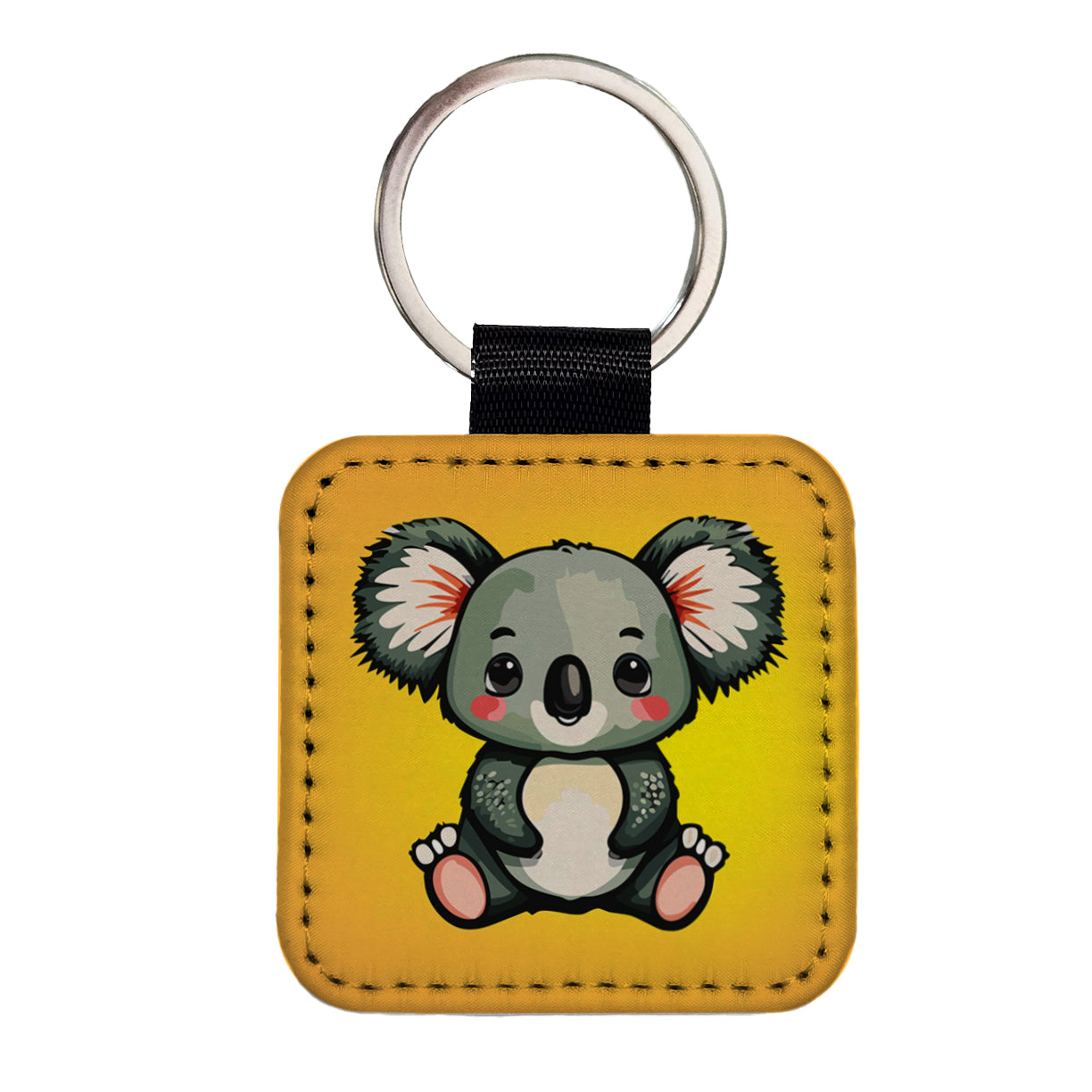 Koala Cute Watercolor Square Faux Leather Keychain
