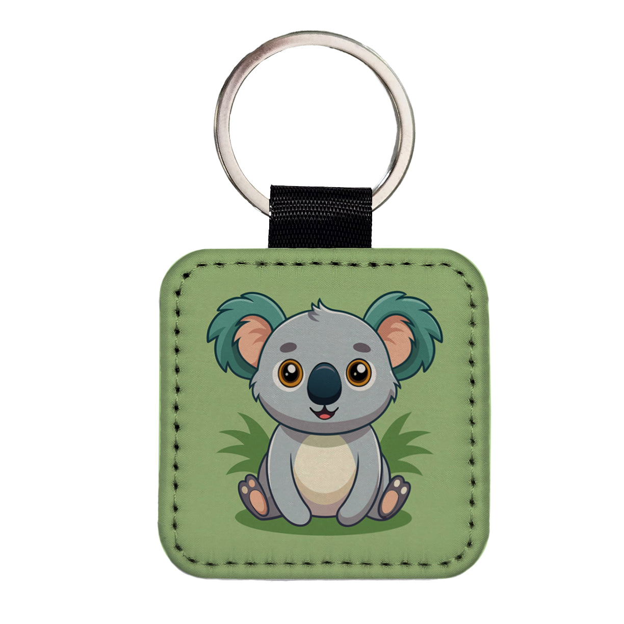 Koala Cute Square Faux Leather Keychain