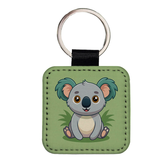 Koala Cute Square Faux Leather Keychain