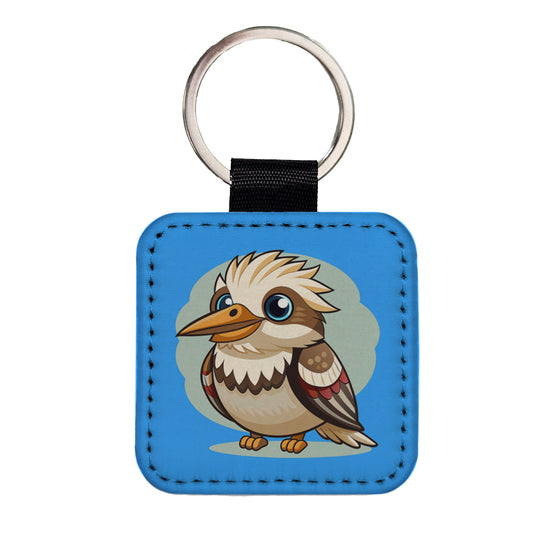 Kookaburra Bird Cute Square Faux Leather Keychain