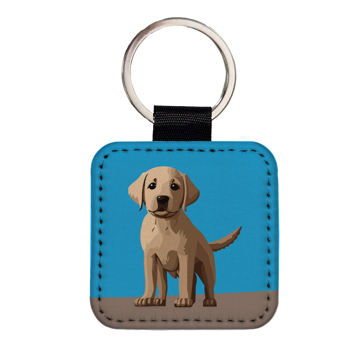 Labrador Retriever Dog Puppy Square Faux Leather Keychain