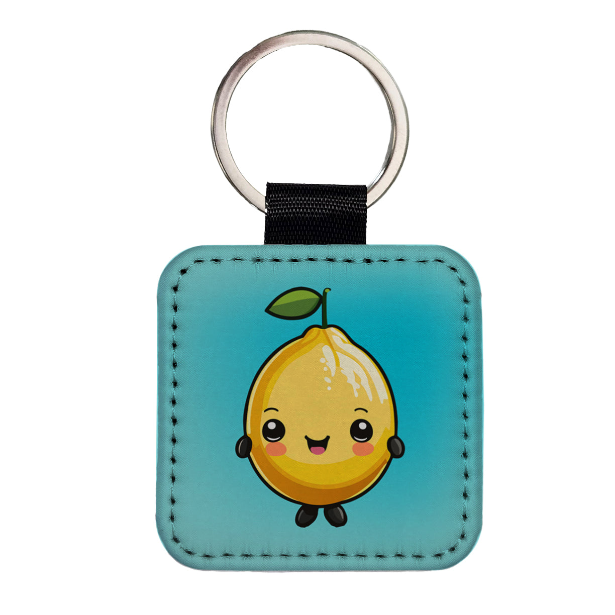 Lemon Cute Chibi Kawaii Square Faux Leather Keychain