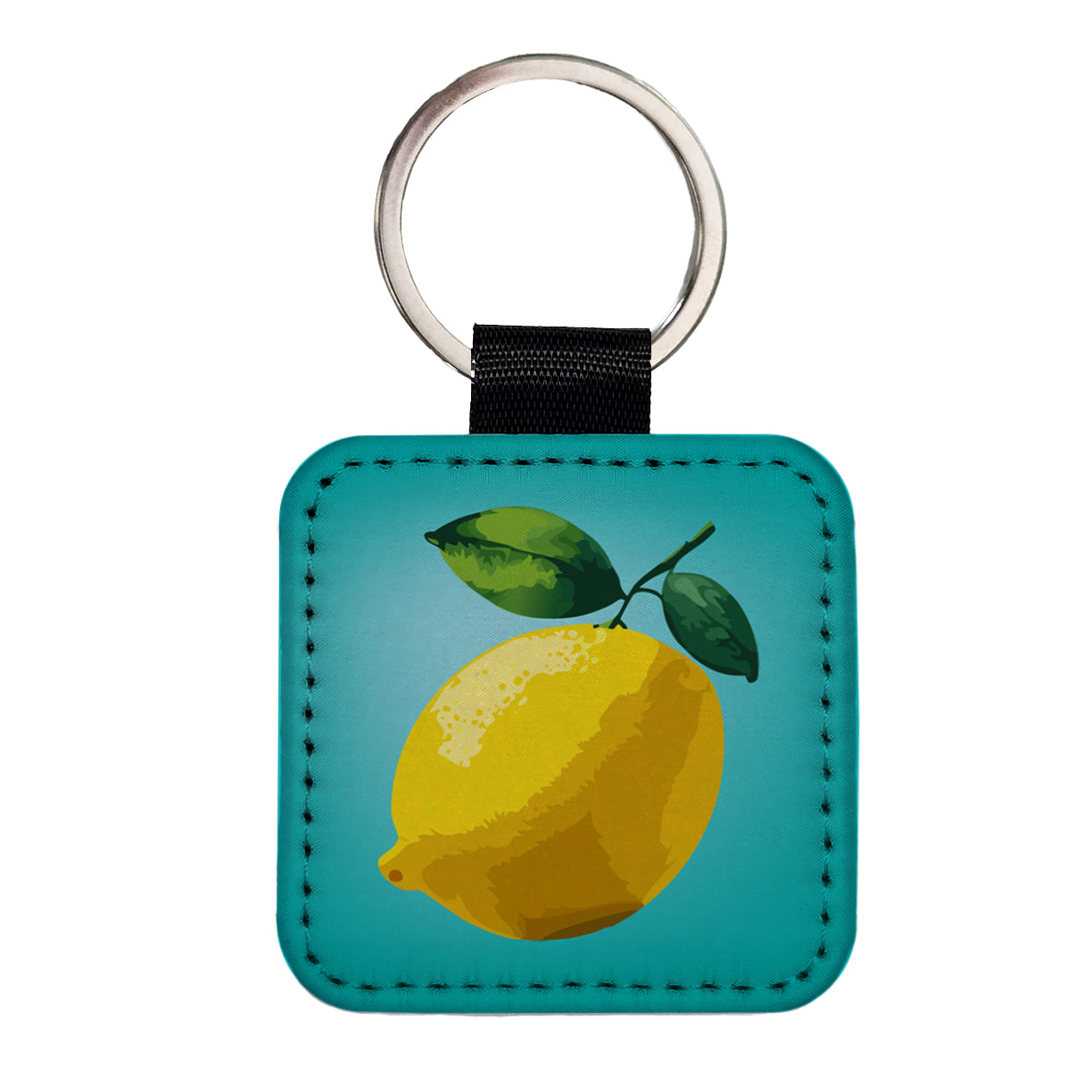 Lemon Fruit Citrus Square Faux Leather Keychain