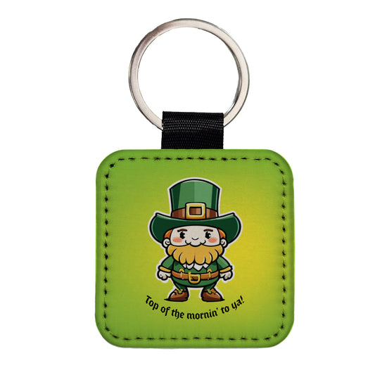 Leprechaun Irish Top of the Morning Funny St Patrick's Day Square Faux Leather Keychain