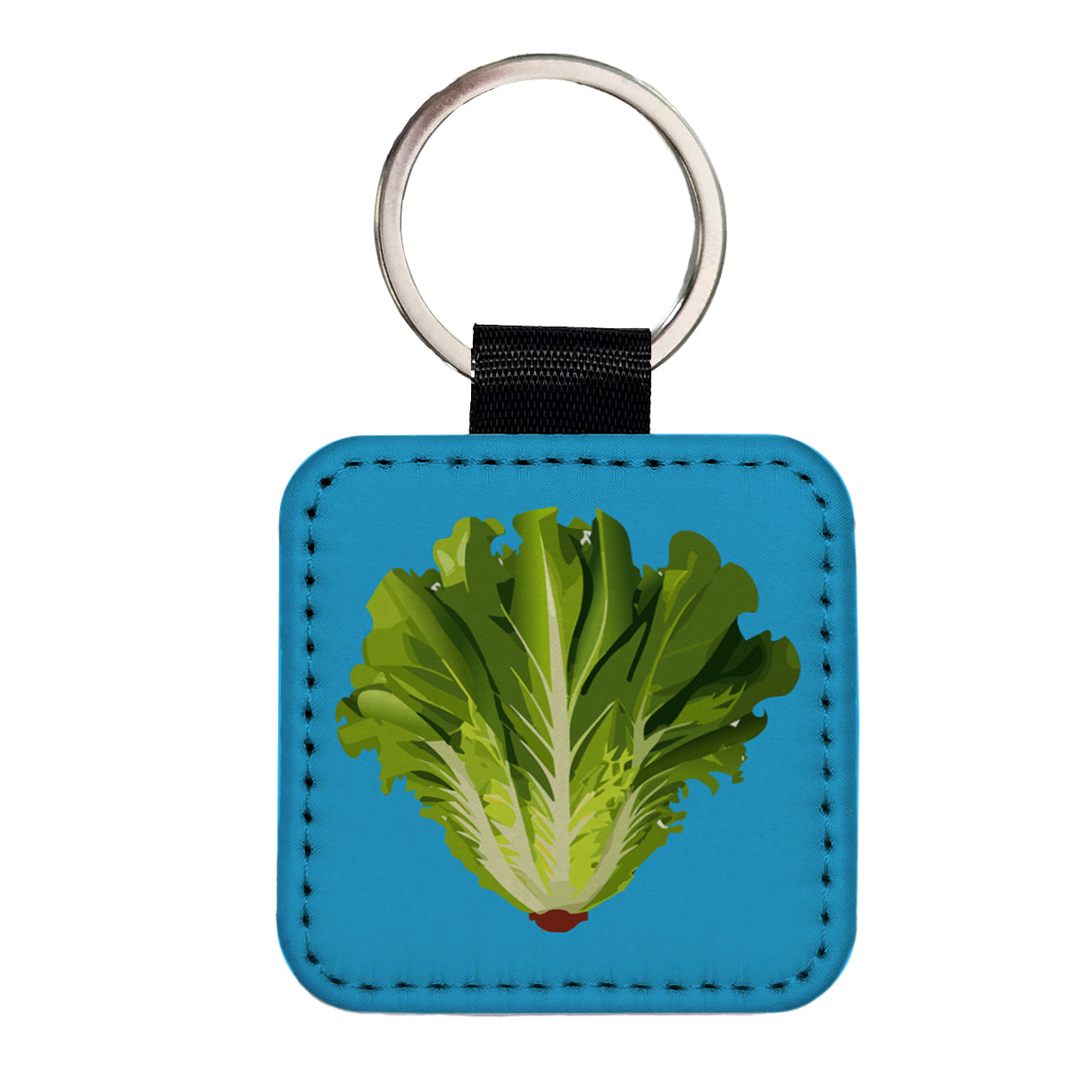 Lettuce Head Vegetable Square Faux Leather Keychain