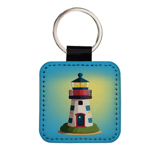 Lighthouse Light House Landmark Ocean Square Faux Leather Keychain