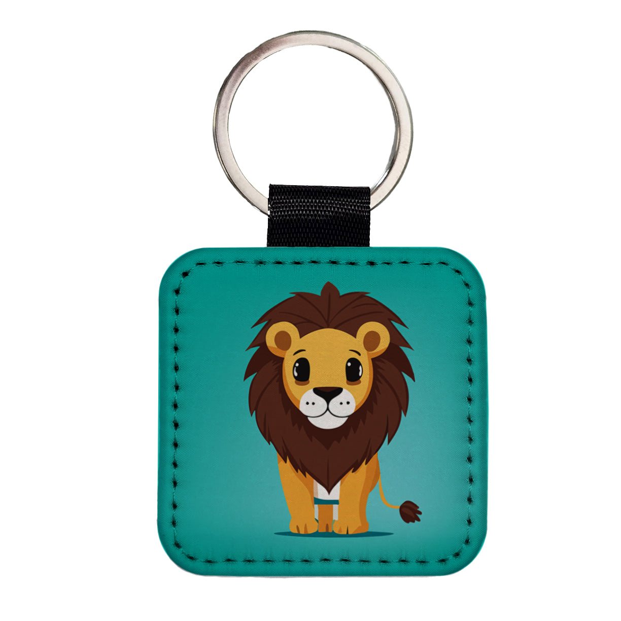 Lion Standing Square Faux Leather Keychain