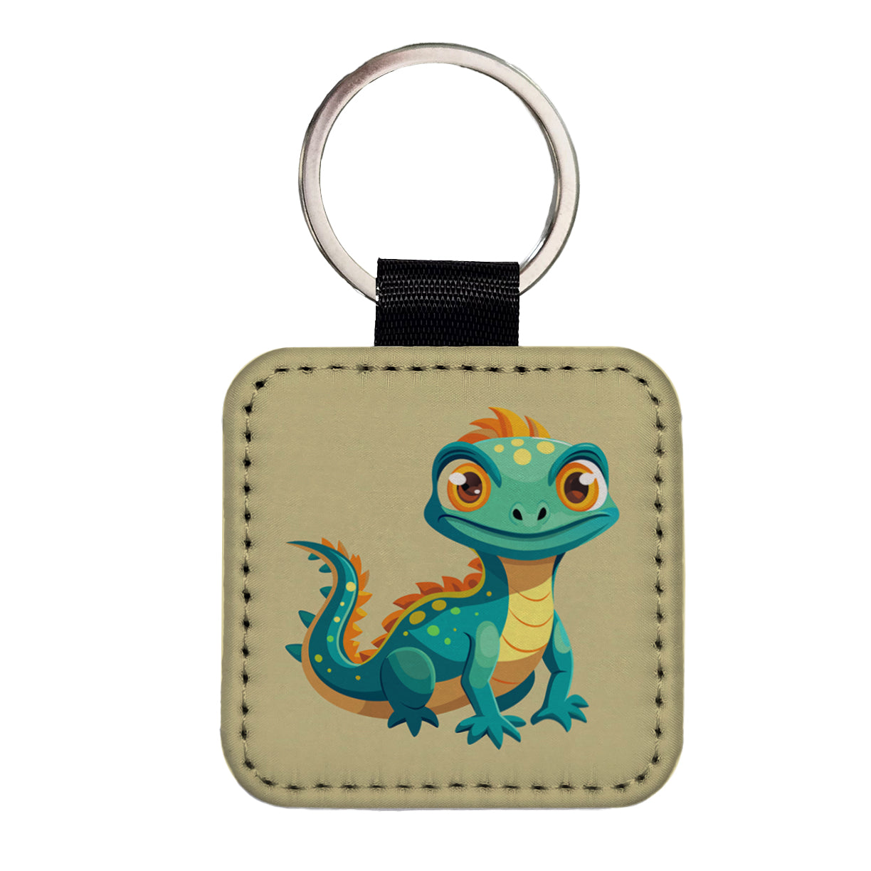 Lizard Cute Square Faux Leather Keychain