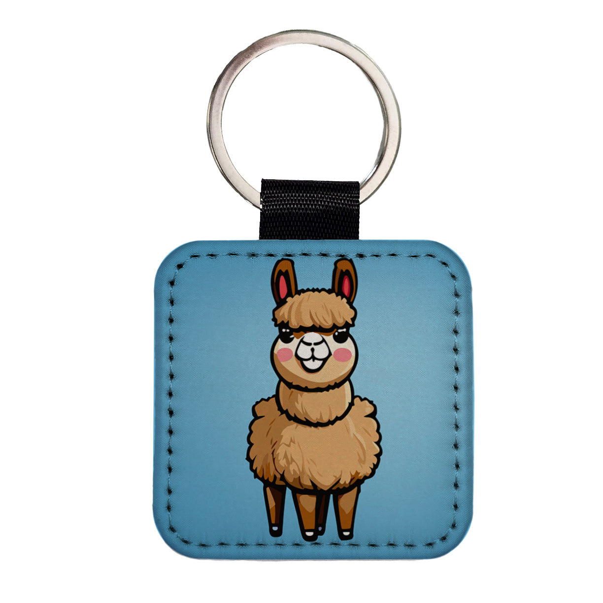 Llama Cute Square Faux Leather Keychain
