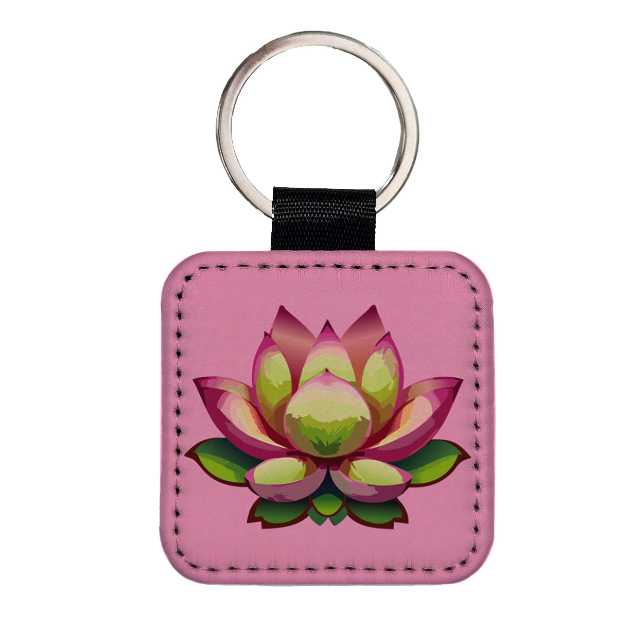 Lotus Flower Purity Strength Yoga Plant Square Faux Leather Keychain