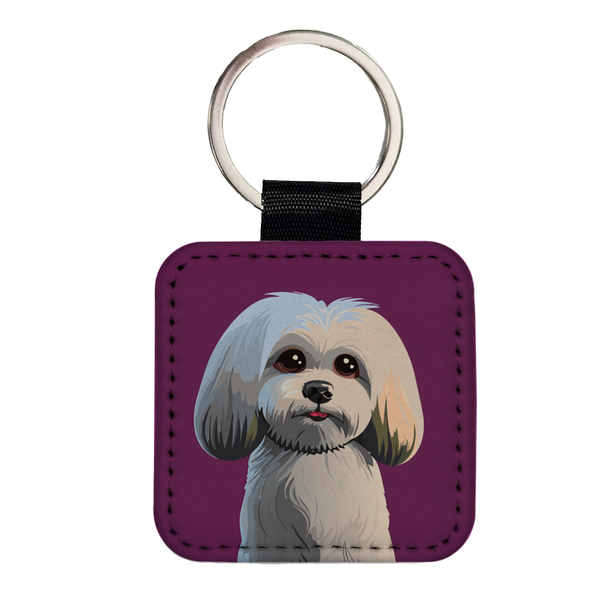 Maltese Dog Cute Square Faux Leather Keychain
