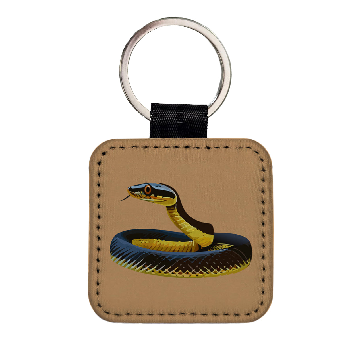 Mamba Snake Coiled Square Faux Leather Keychain